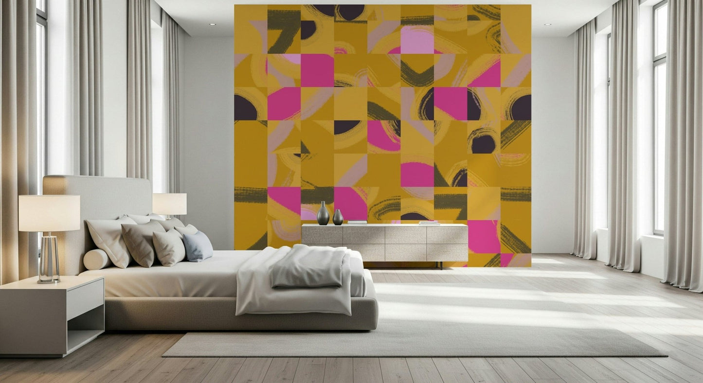 Wall mural, Mosaic Brushstrokes Abstract, charming textured squares, unique.