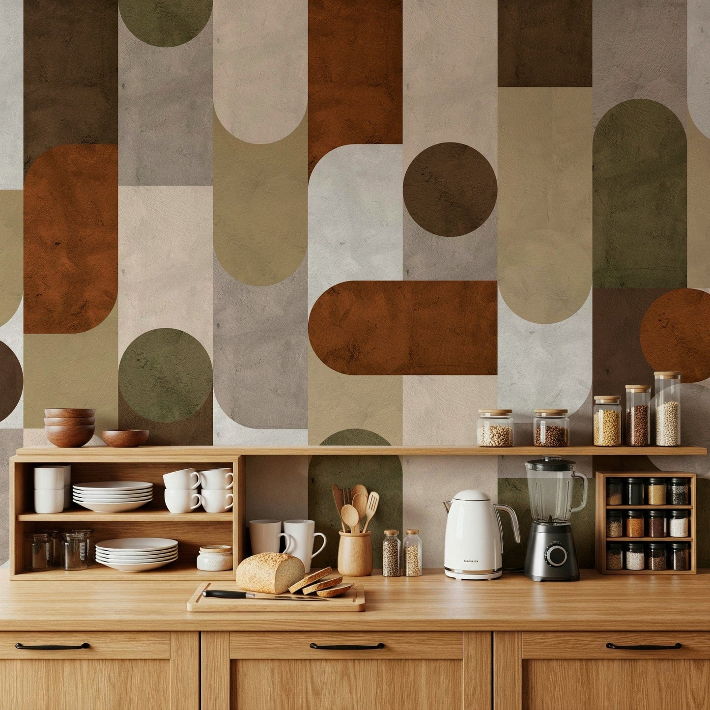 Elegant mosaic-patterned wall mural inspired by retro art and handcrafted tilework.