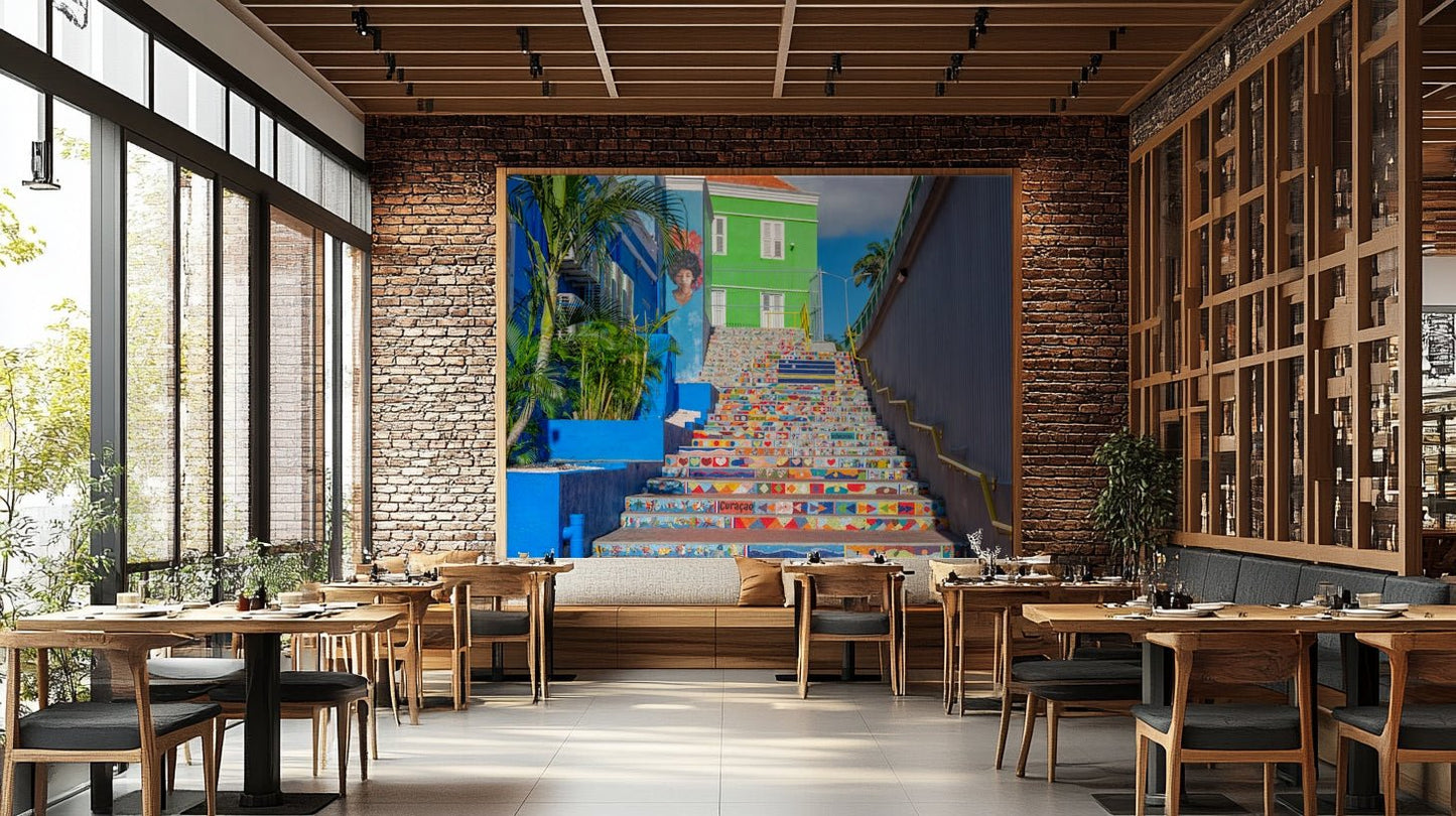 Wall mural with a mix of bright colors.

