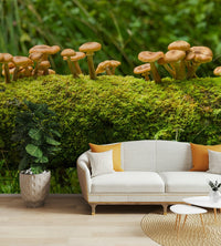 Natural mossy log mushrooms wall art for a forest vibe

