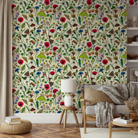 Soft nature-themed wallpaper with moths and wildflowers

