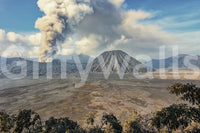 Powerful nature photography Mount Bromo Eruption wall mural design.