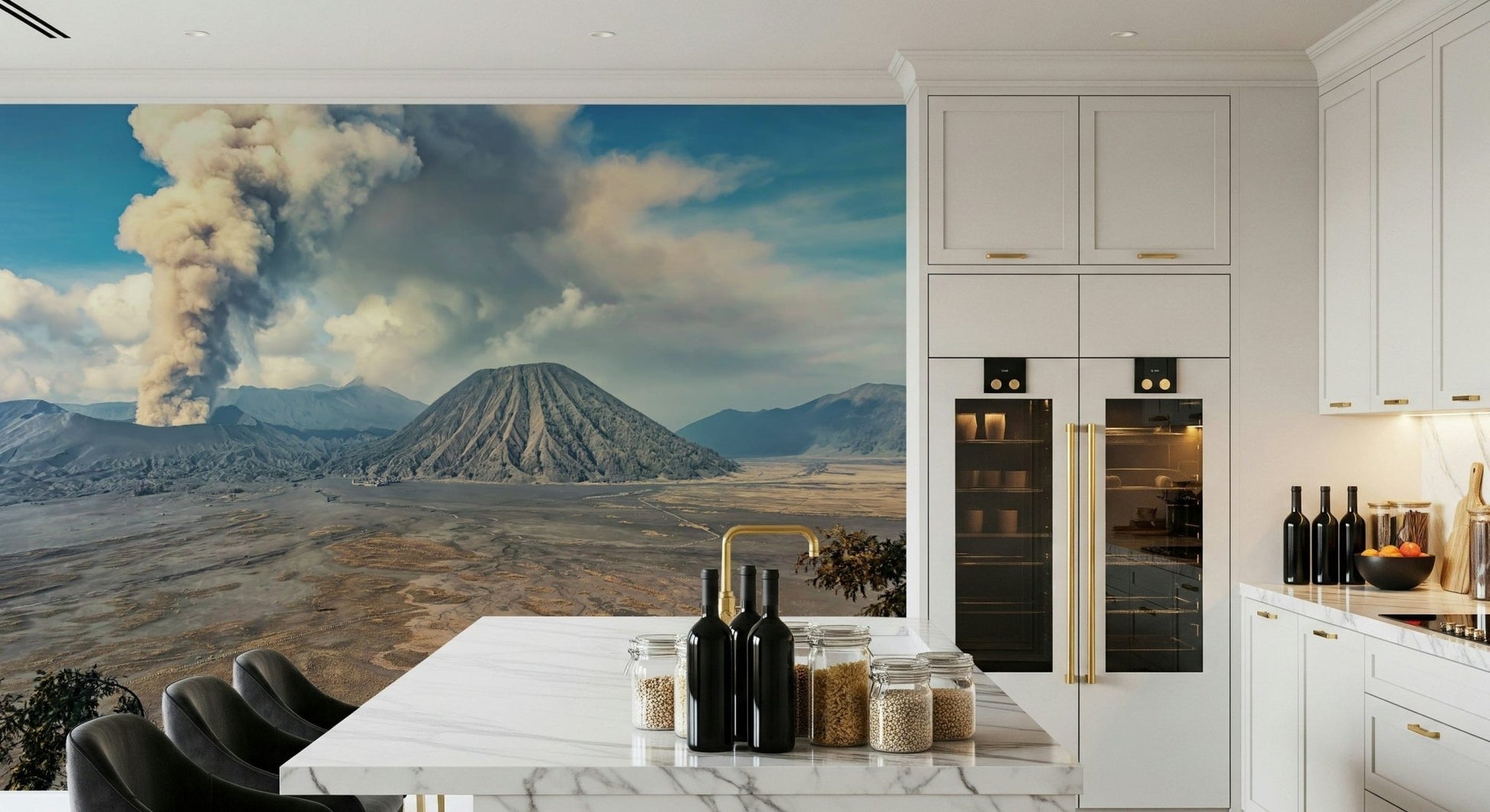 Billowing smoke plume Mount Bromo Eruption artistic wall mural.