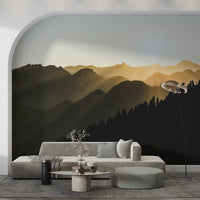 Stunning forest wall mural depicting tranquil mountainous slopes imagery.
