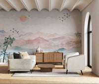 Nature inspired mountain mural for master bedroom decor.