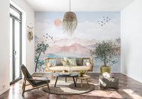 Watercolor Mountain Haze Wall Mural for guest room walls.