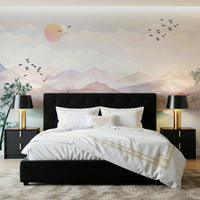 Watercolor Mountain Haze Wall Mural in a neutral nursery.