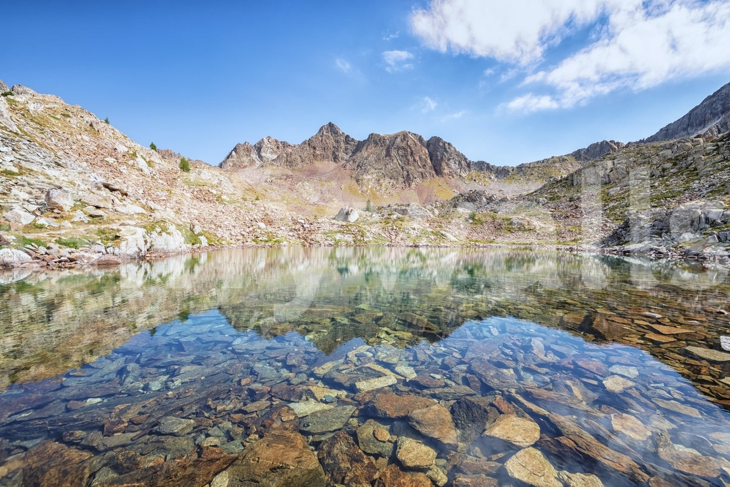 Bright sunny valley scenery Mountain Lake Serenity wall mural.