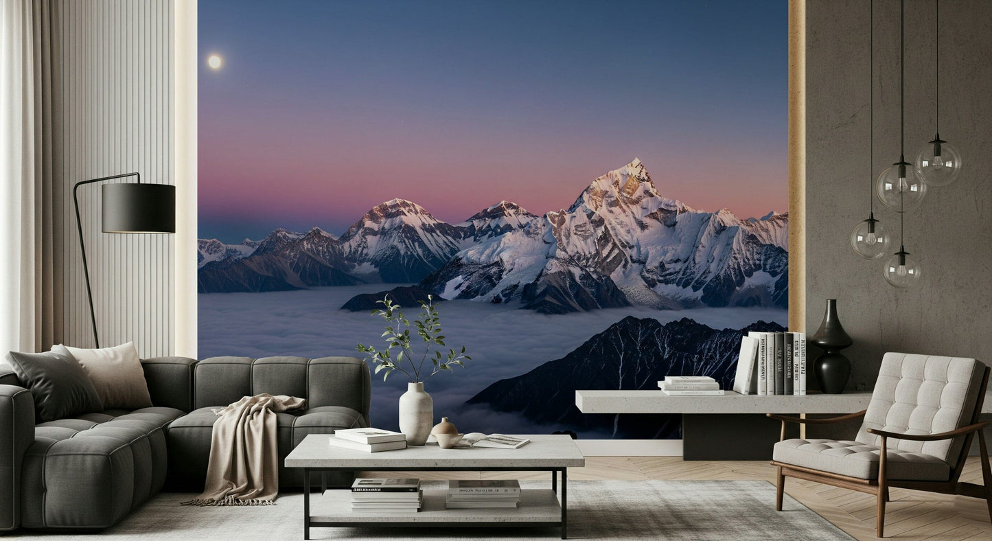 Modern home styling with a Summit Serenity Wall Mural in a sunlit office.