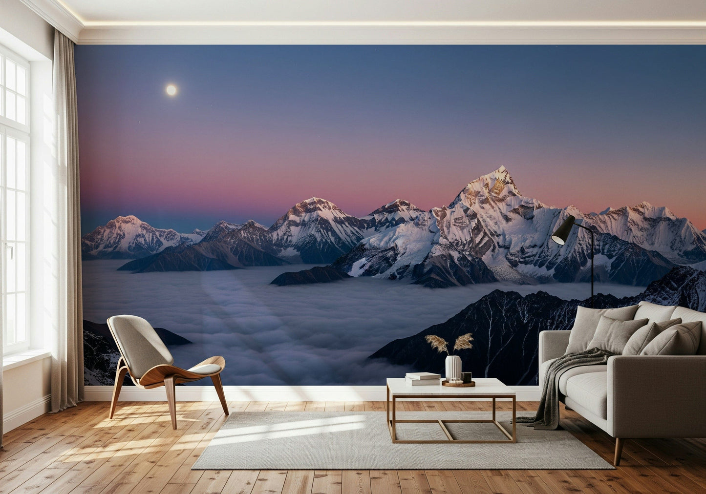 Contemporary Summit Serenity Wall Mural for an open-plan living area.