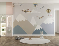 Hot air balloons and planes nursery mural wallpaper
