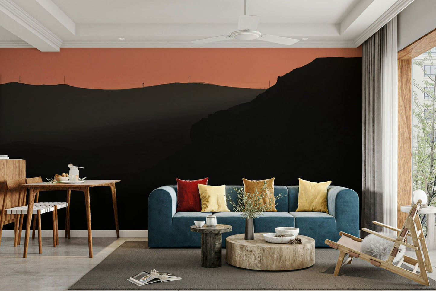 A close-up of the misty mountain ridges and soft, gradient tones.

