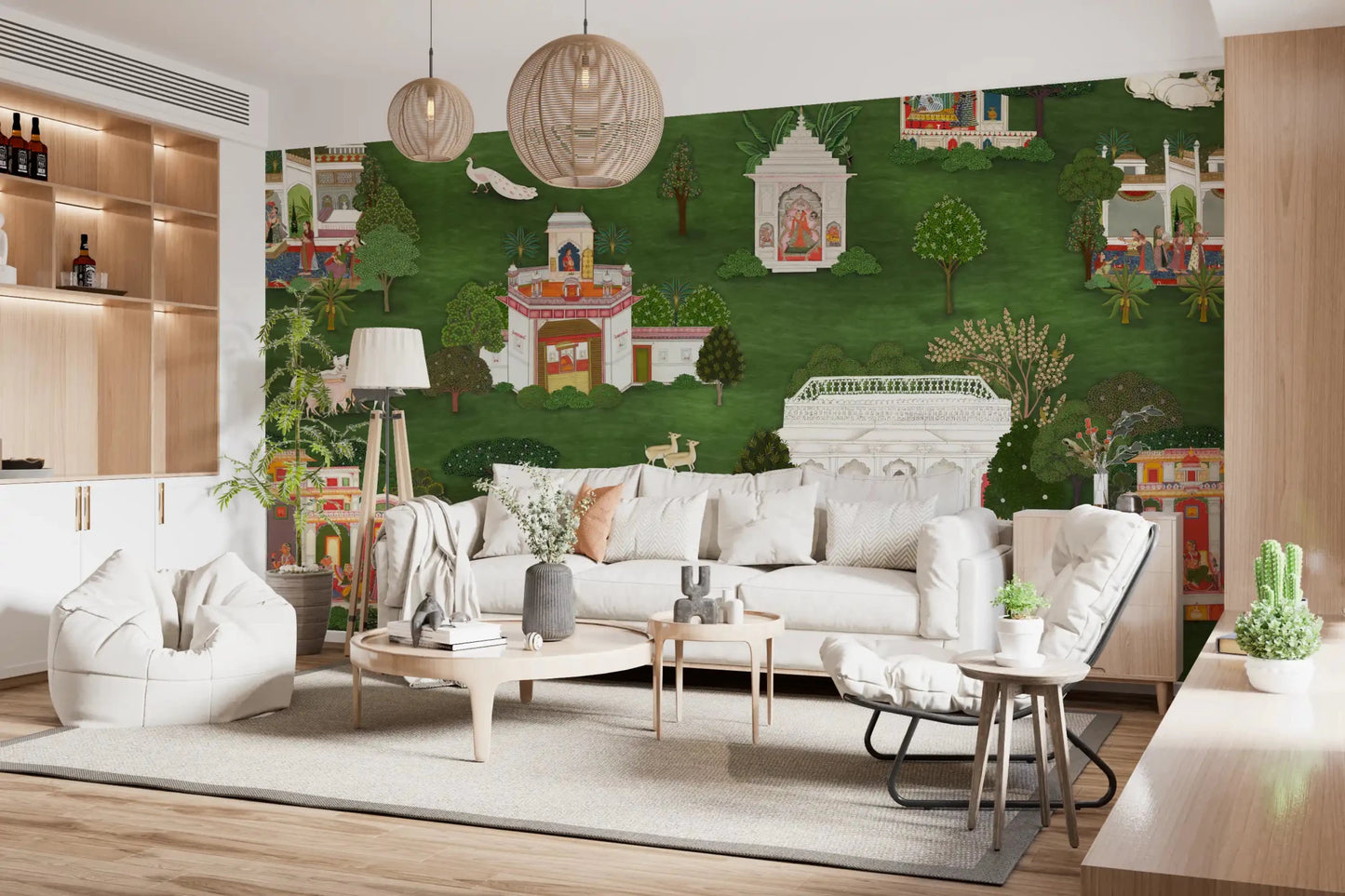 Royal Garden Retreat wall mural anchoring an entryway with ornate detail
