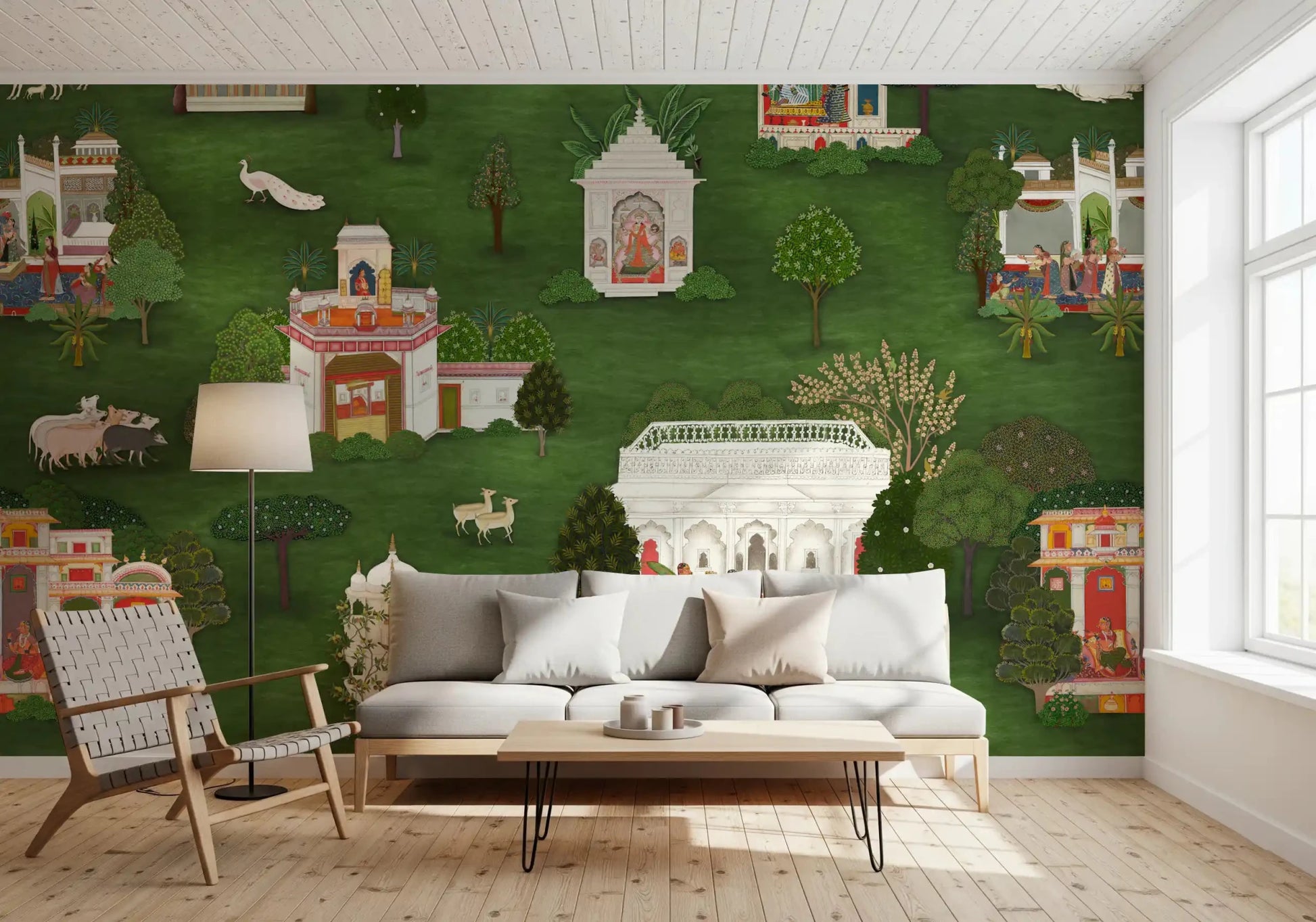 Mughal Garden Retreat wall mural bringing heritage charm to a formal living room