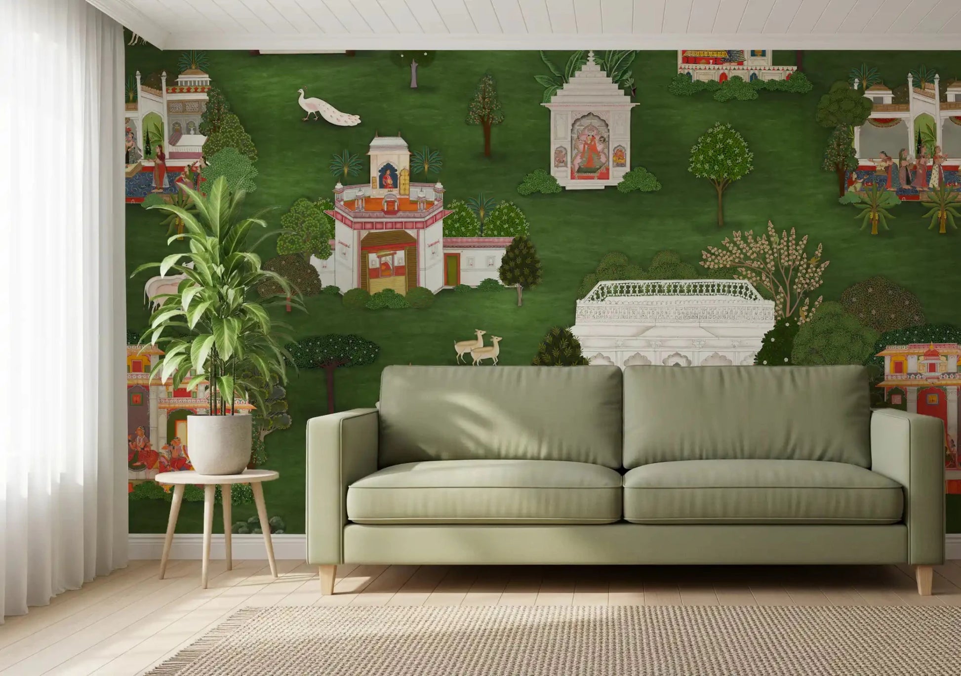 Indian palace wall mural adding character to a boutique hallway suite