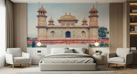 Majestic sandstone pillars on Mughal Majesty wall mural design.