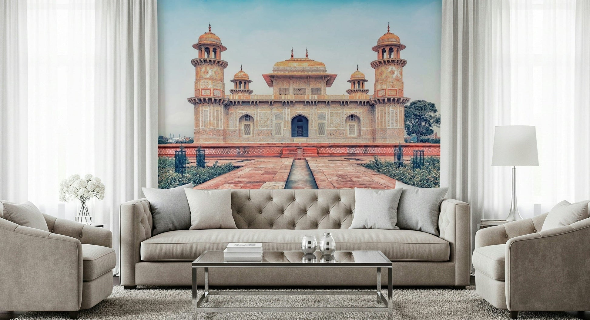 Mughal Majesty peel and stick wallpaper showing royal domes.