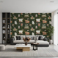 Cultural pattern wall mural with Mughal gardens and architecture