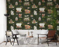 Mughal pattern mural for a hallway with repeated garden and palace motifs