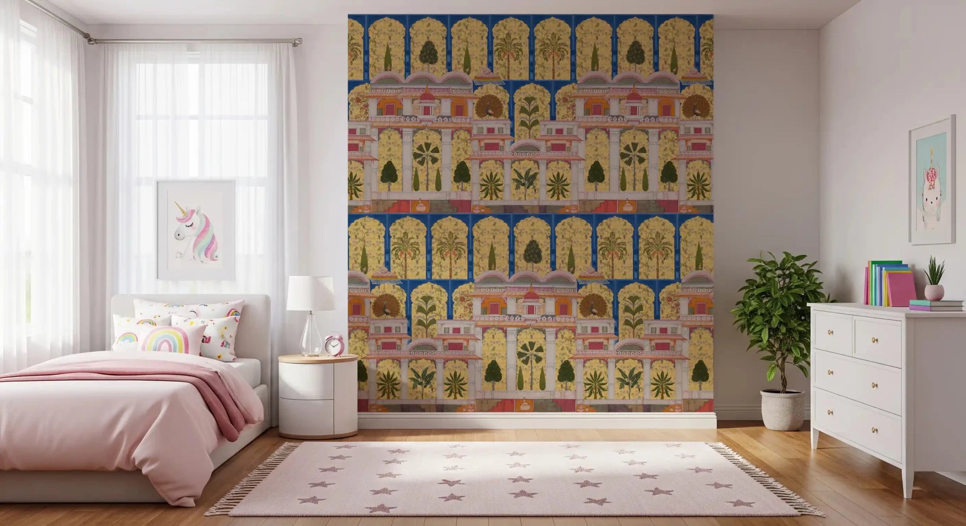 Enhance a Kids room area with this traditional Indian courtyard wall mural.