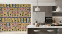 The Mughal Palace Garden wall mural brings color to a modern Kitchen .
