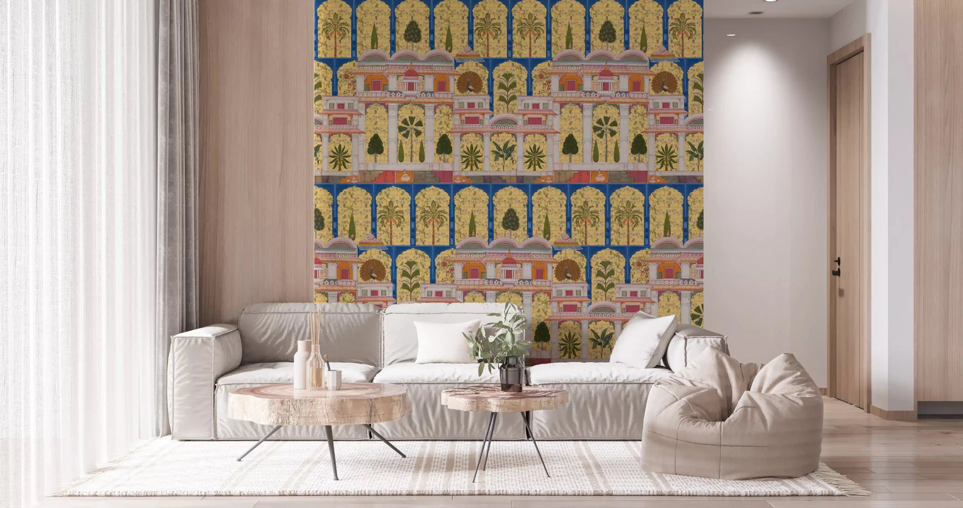Update a hallway with the Mughal Palace Garden wall mural patterns.