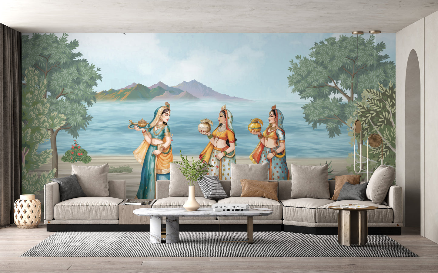 Classic miniature painting mural with royal women




