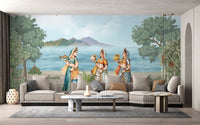 Classic miniature painting mural with royal women




