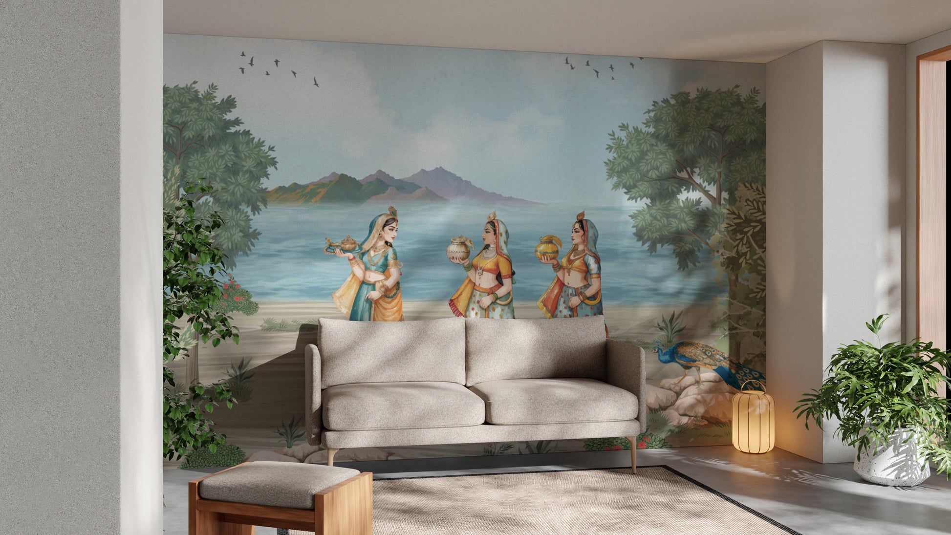 Regal Indian women wallpaper with intricate detailing
