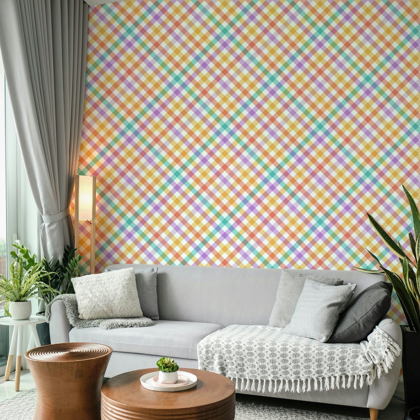 Geometric Checks Stripes Multicolor Wallpaper⁠