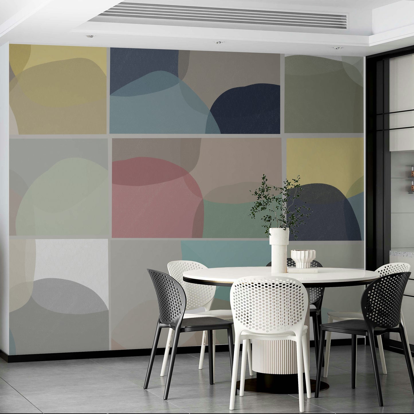 Textured geometric stone mural

