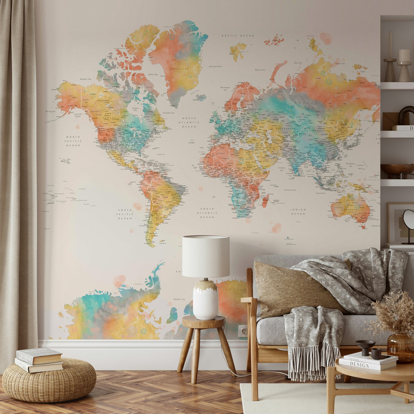 Multicolored continents wallpaper for creative spaces

