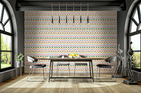Funky woven check jungle wallpaper in multicolored jewel tones

