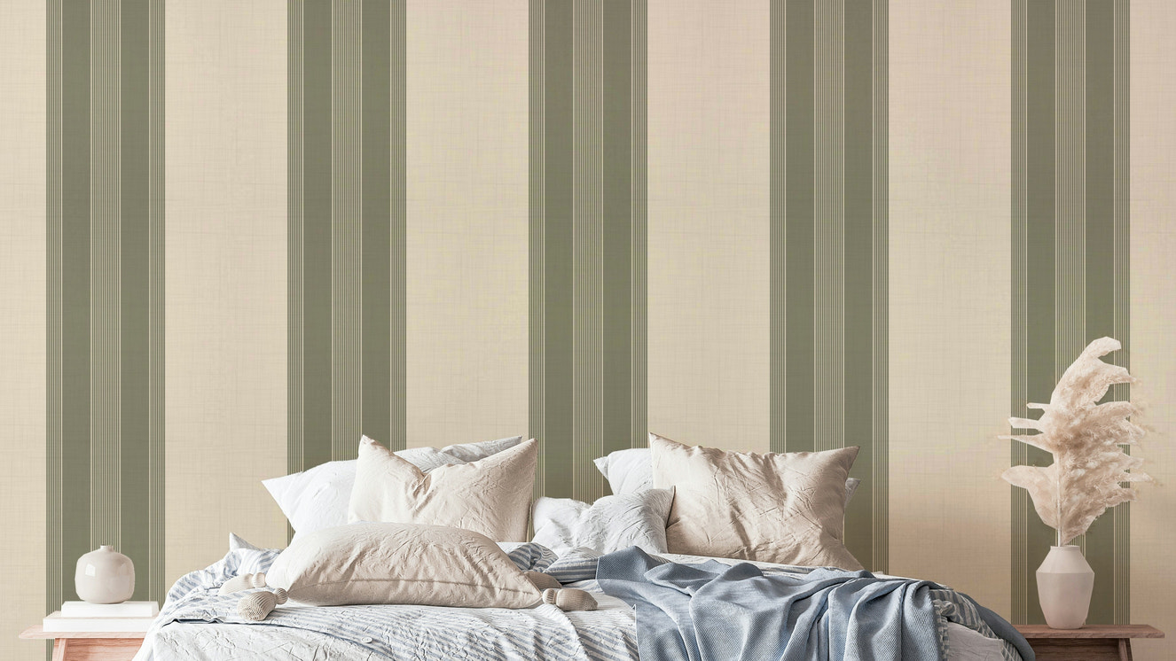 Deep olive wallpaper with classic stripes

