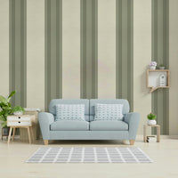Vertical striped wallpaper in deep olive hue


