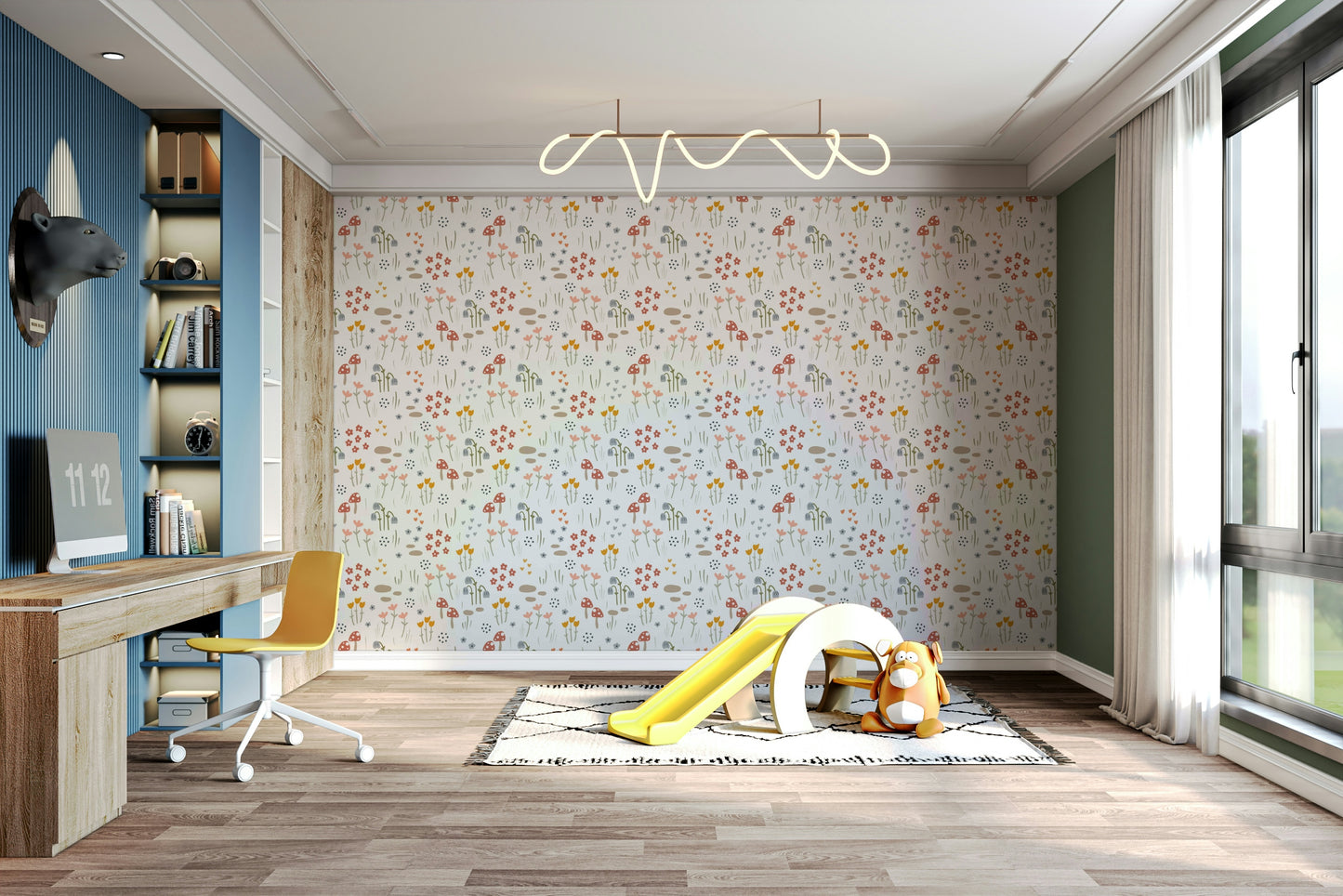 Wildflowers and mushrooms wall mural

