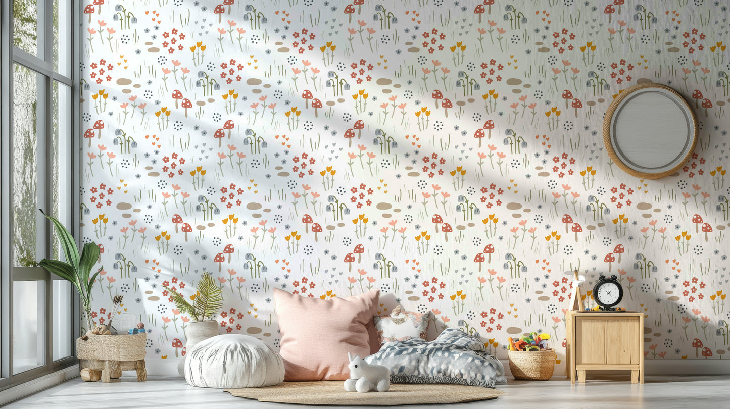 Nature-inspired wallpaper with mushrooms

