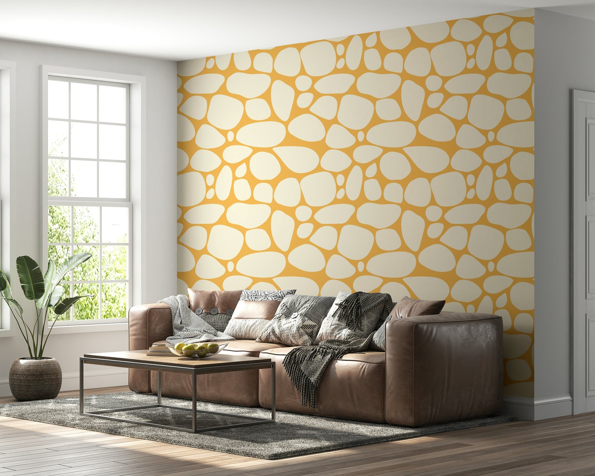 Chic Pebble Pattern wall covering, artistic and uneven cream blocks.