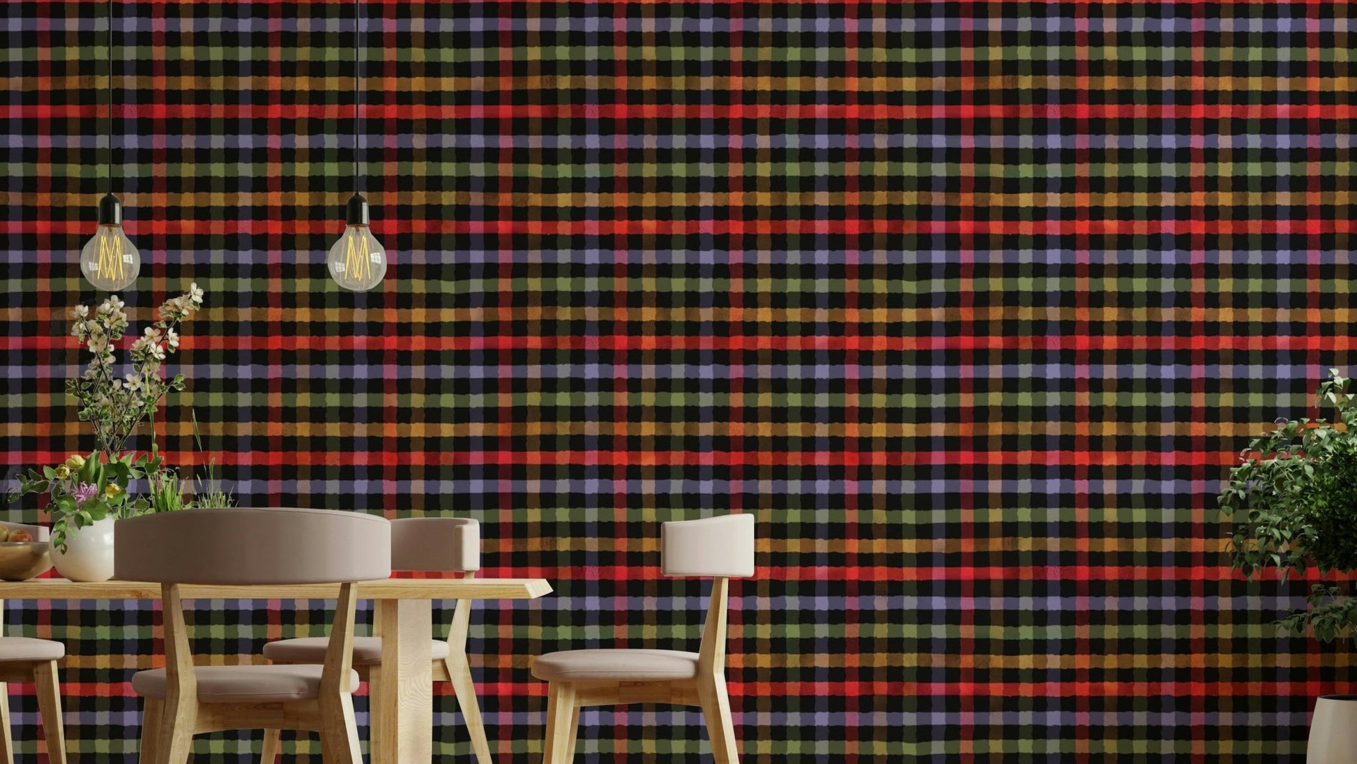 Muted Earthy Checkered Dark Academia Watercolor Gingham Plaid Wallpaper.

