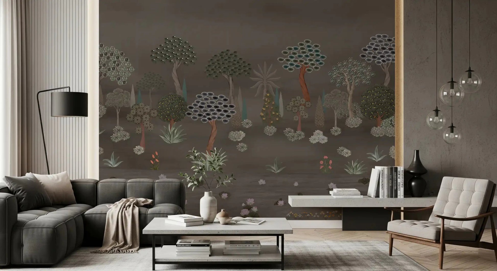 Hallway Muted Forest Tapestry wall mural featuring muted forest scene