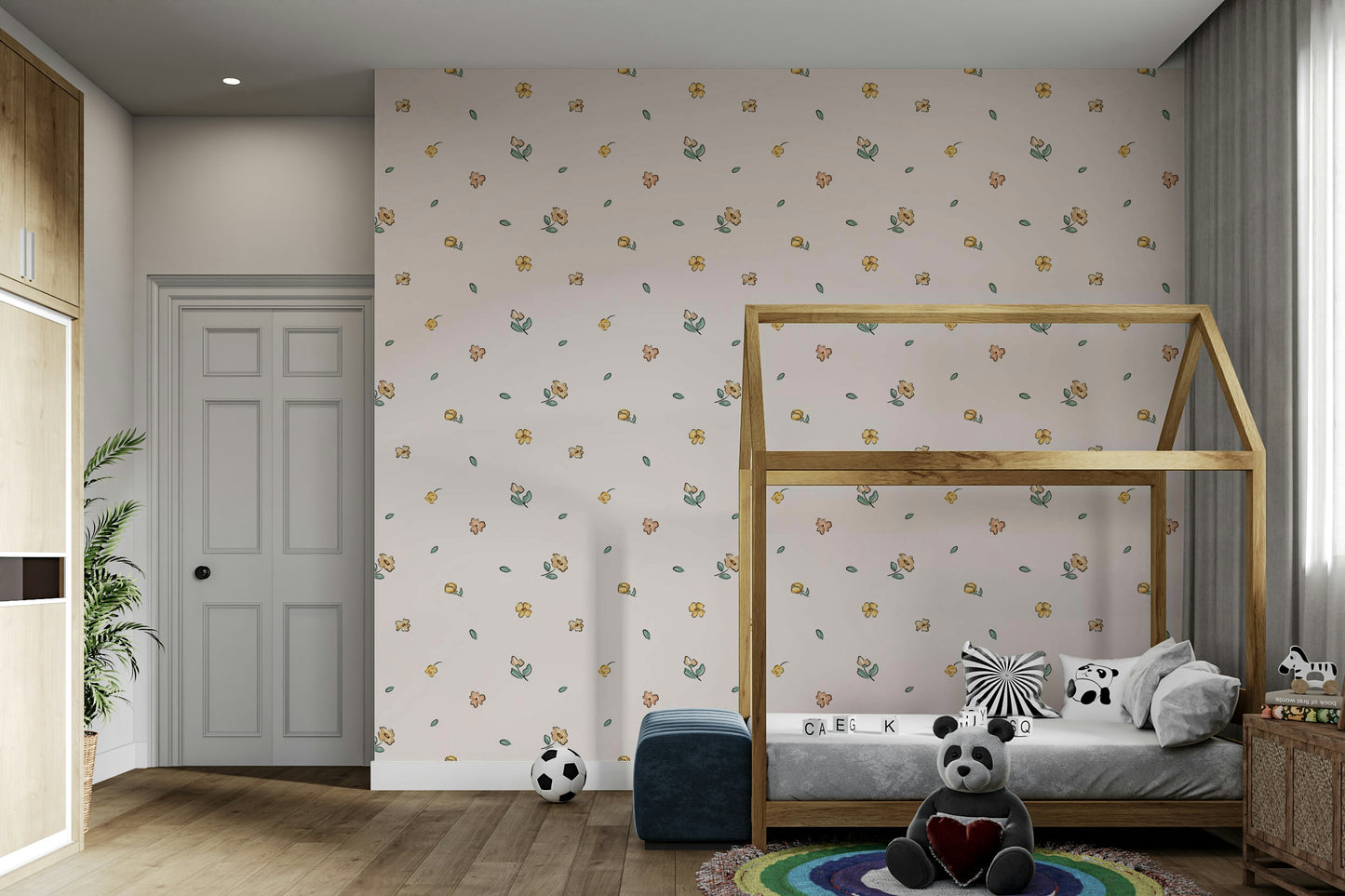 Pastel meadow wallpaper for tranquil interiors

