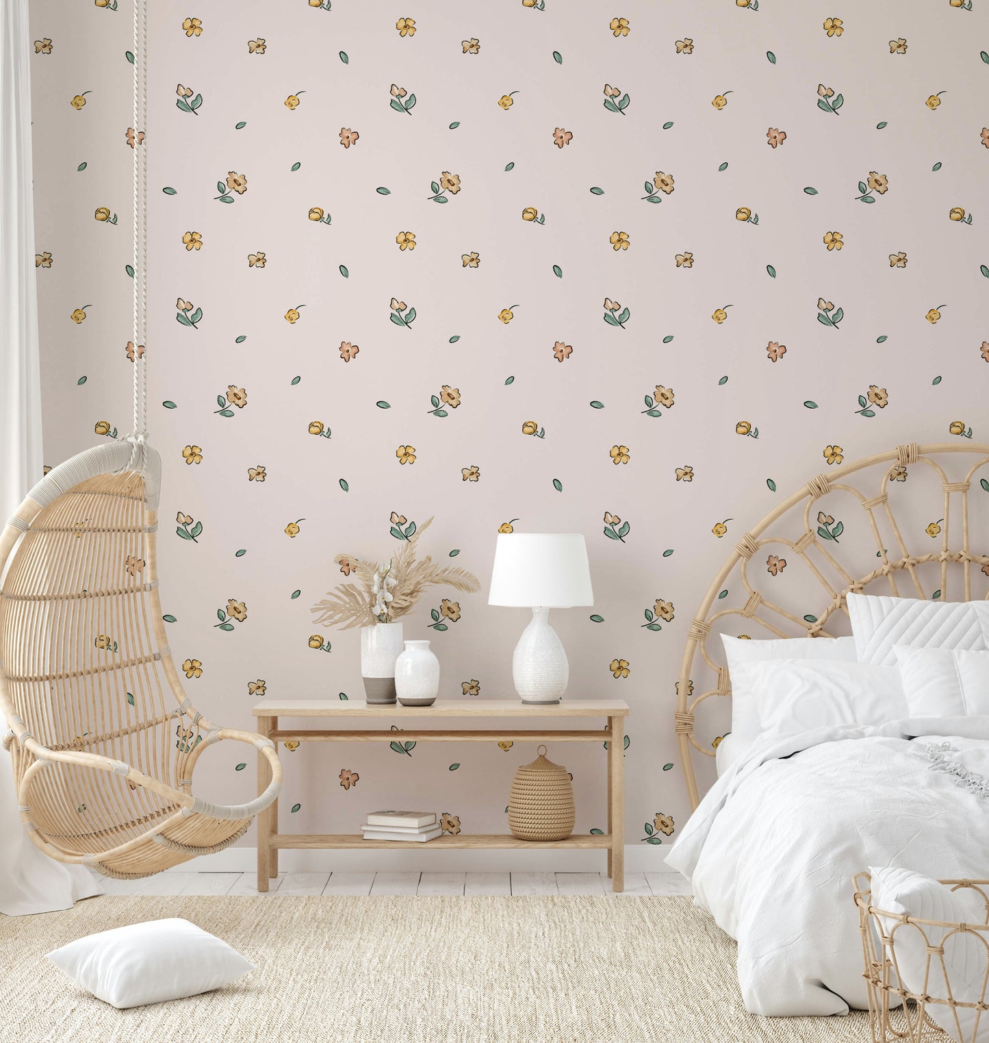 Calming wallpaper with meadow flowers and grasses

