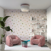 Subtle floral meadow wallpaper in gentle earth tones

