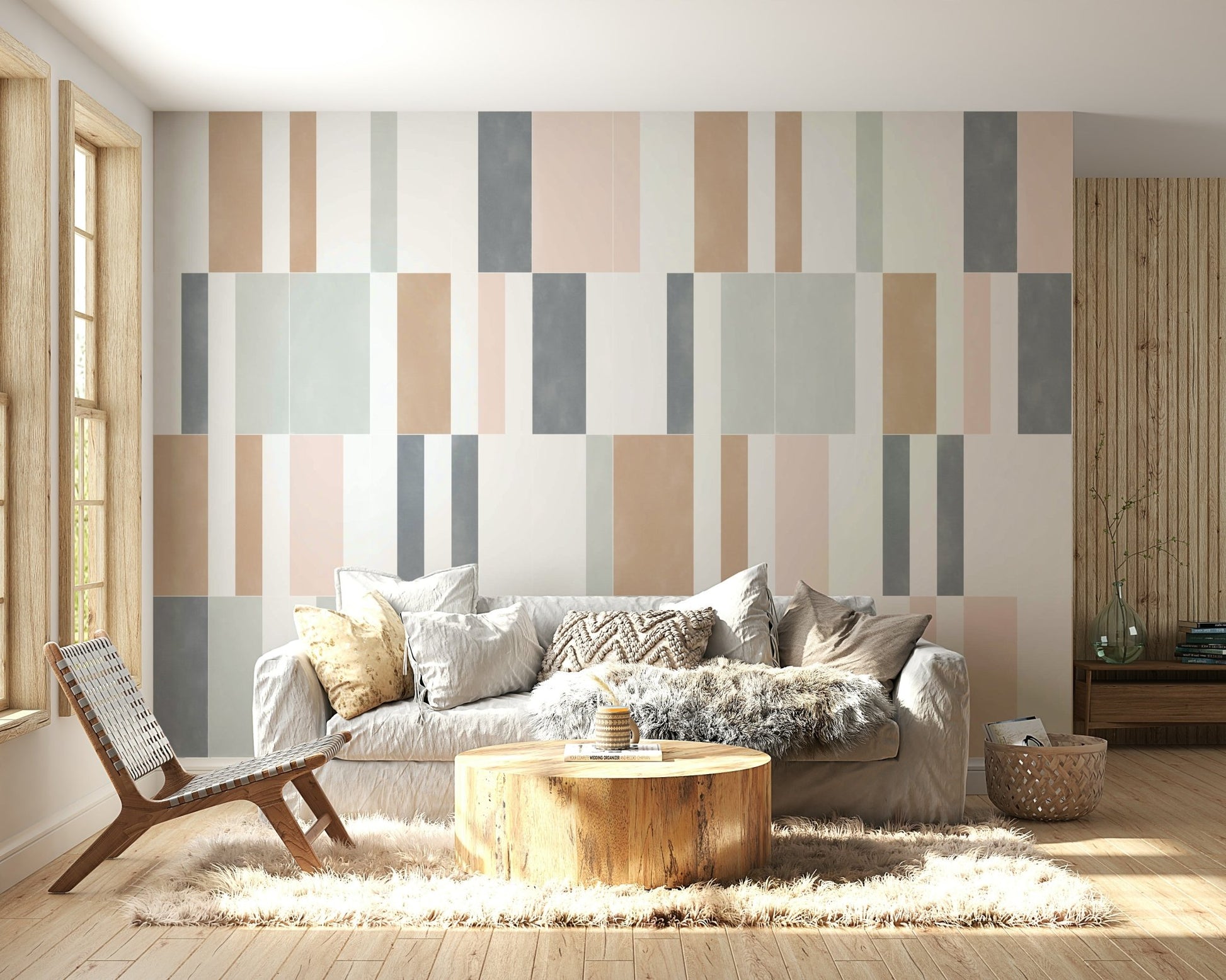 Faded pastel tiles wall mural for quiet sophistication

