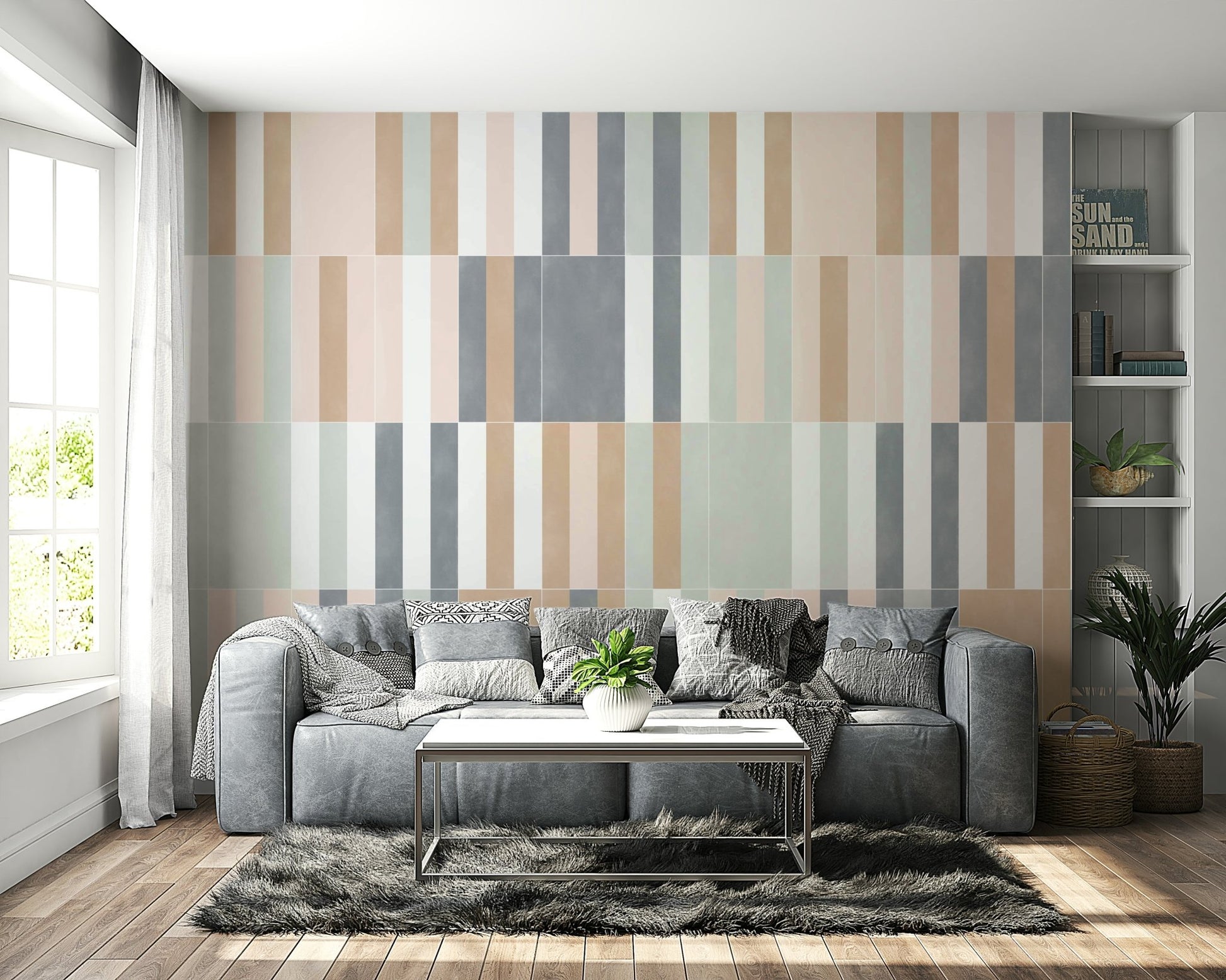 Subtle pastel geometric tiles wall mural

