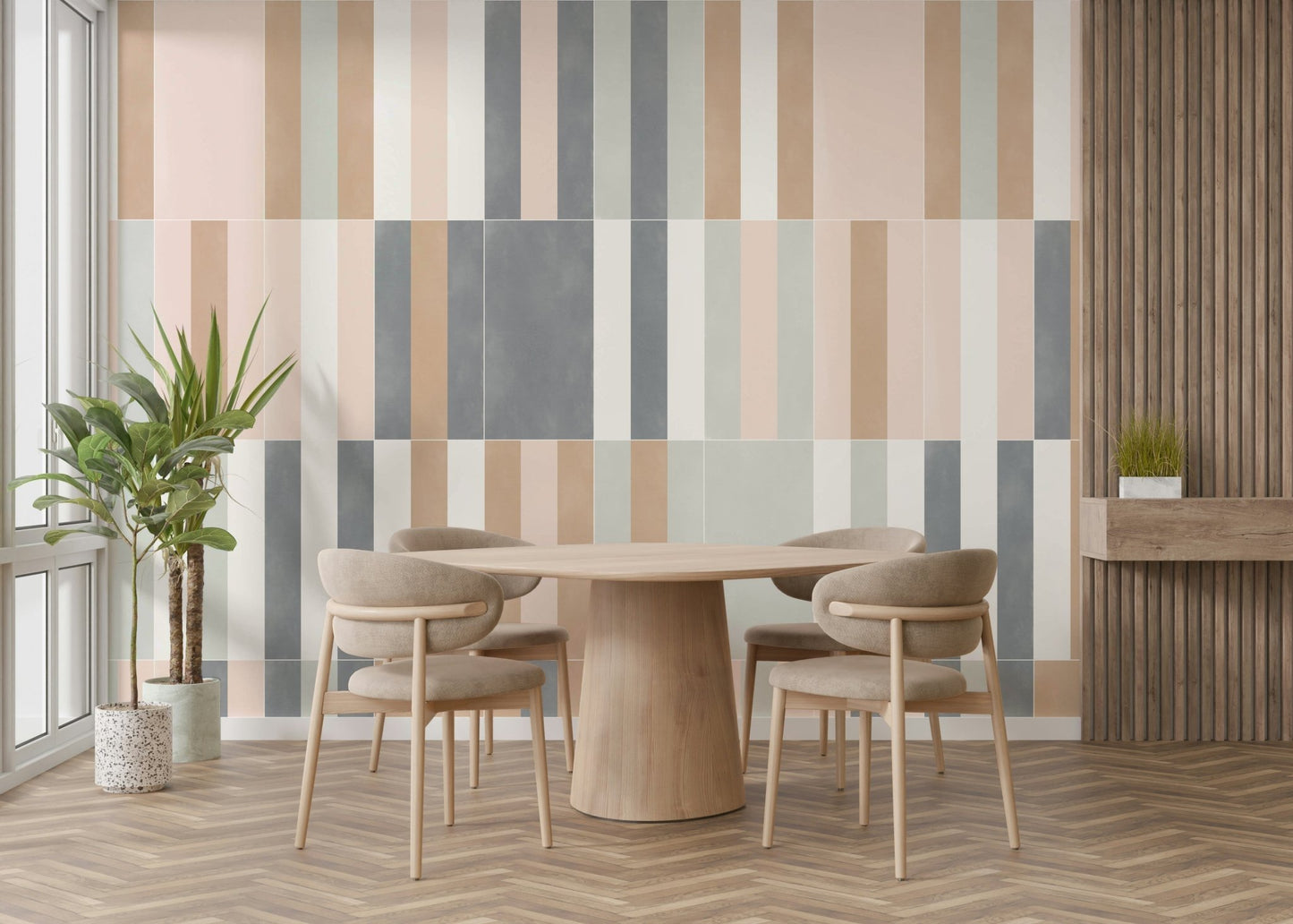 Muted pastel tiles wall mural with geometric design


