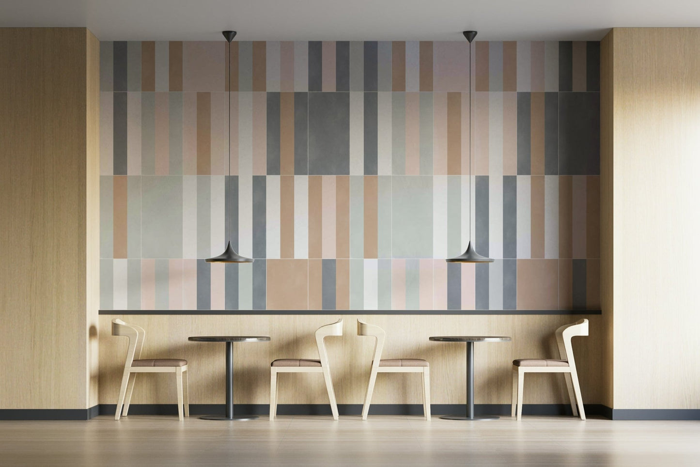 Muted pastel tile mural for sophisticated interiors

