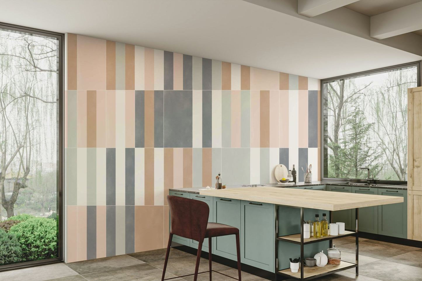 Muted pastel tile mural for stylish minimal décor

