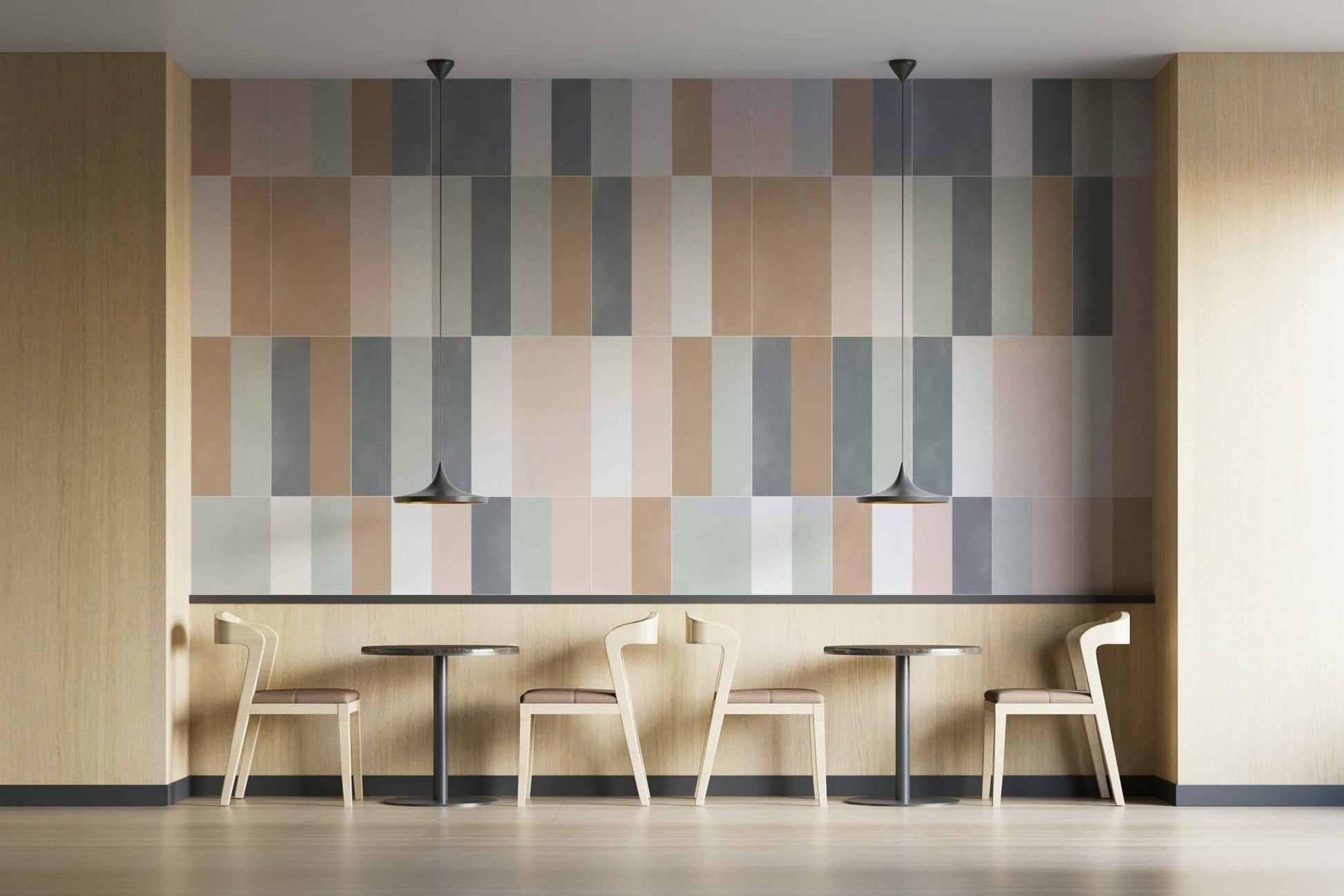 Muted pastel tiles wall mural in soft geometric style

