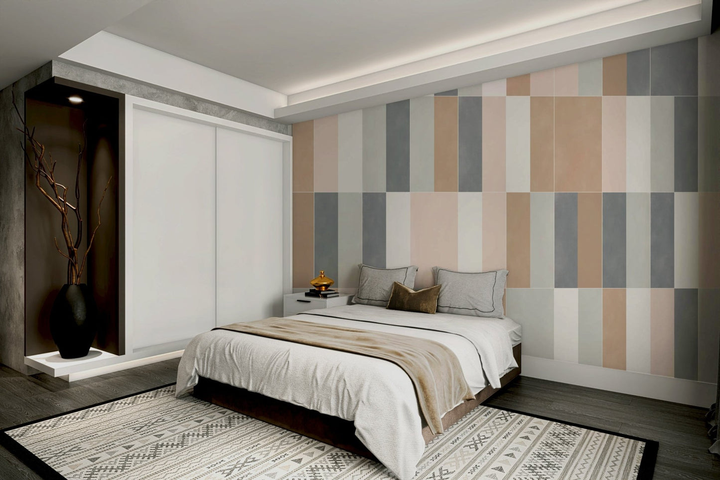 Soft colored tile-inspired wall mural for interiors

